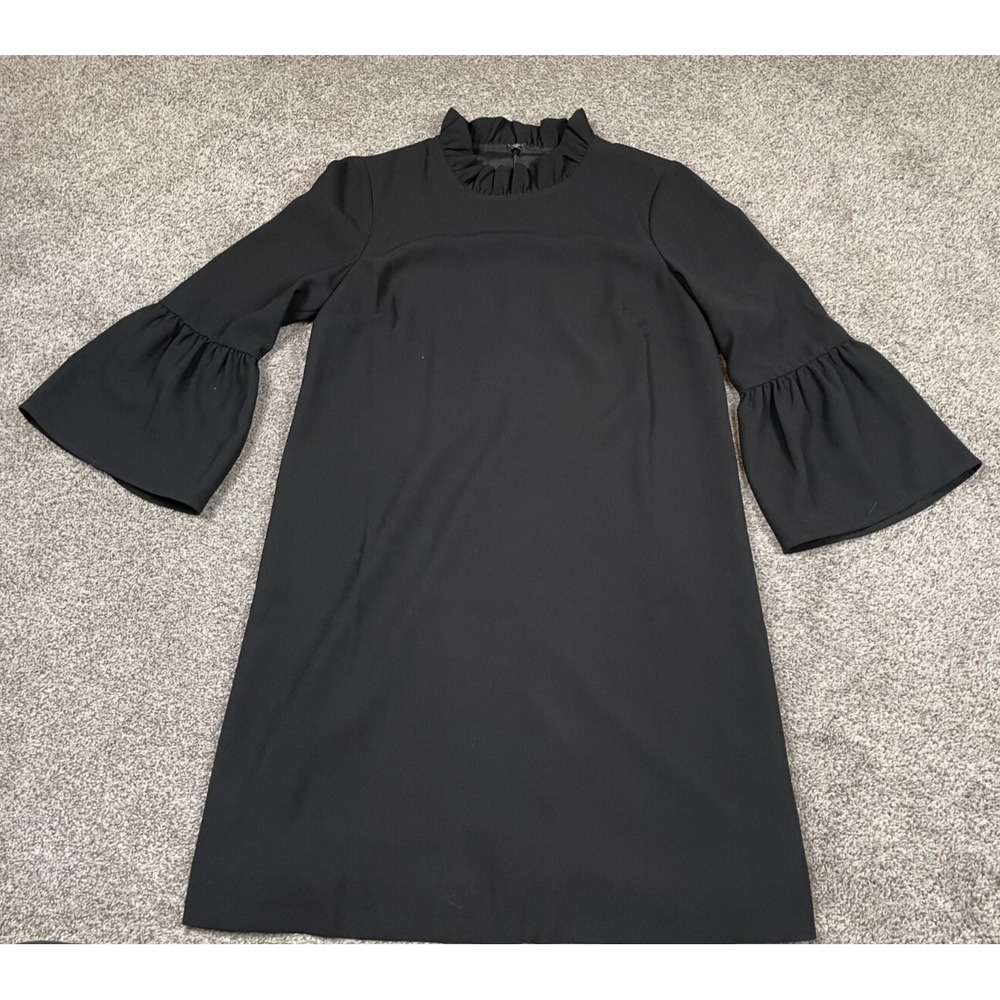 J Crew Dress Womens 6 Black Ruffled Whimsigoth Goth Dark Academia Minimal LBD